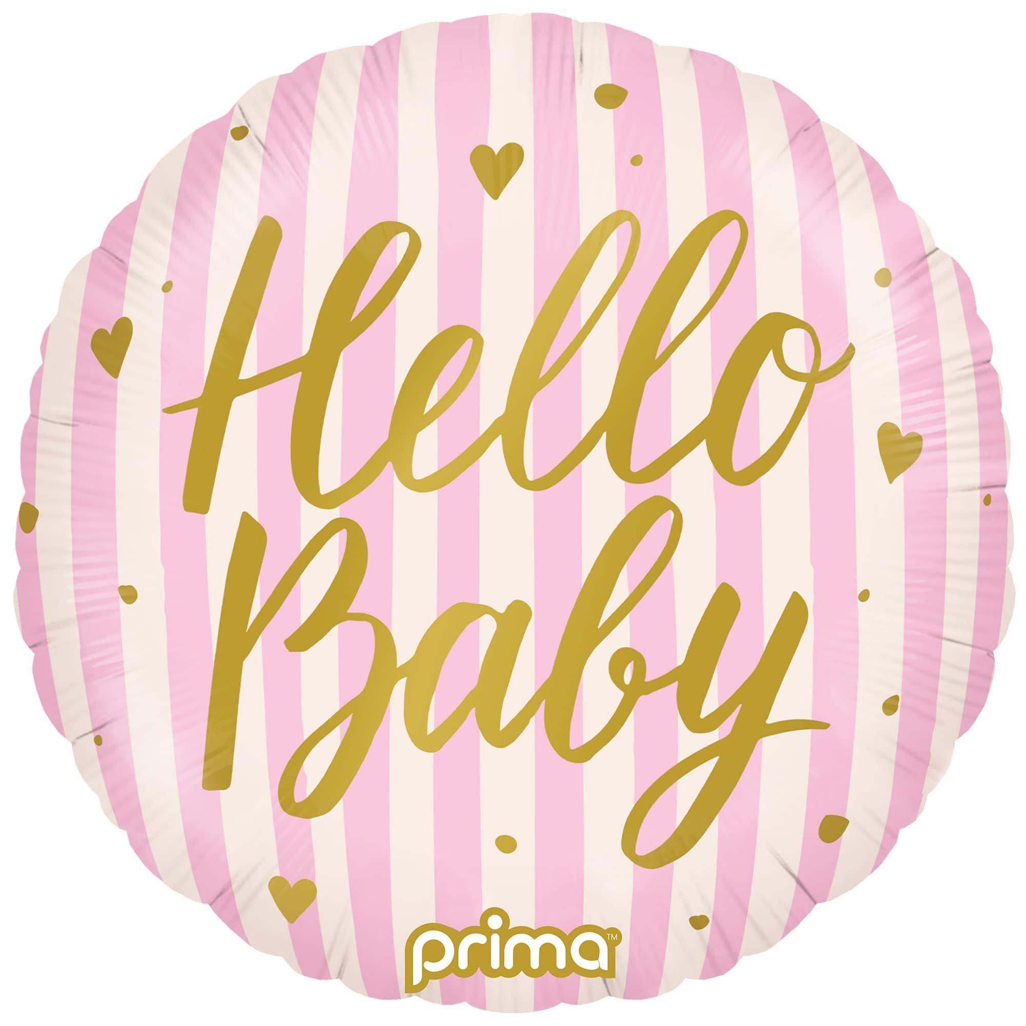 18in Round Hello Baby Stripes Foil Balloon. Assorted Colors - Image 2