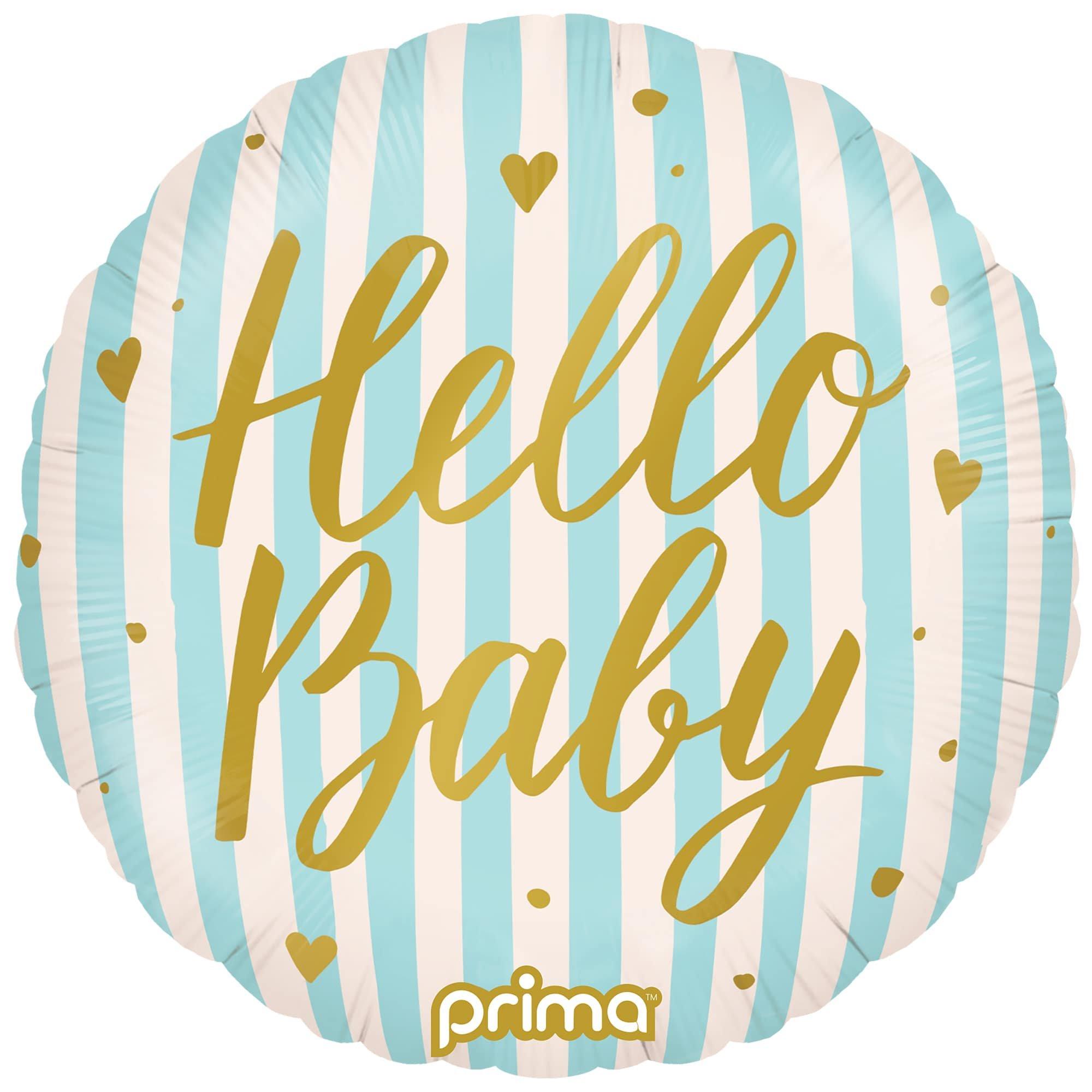18in Round Hello Baby Stripes Foil Balloon. Assorted Colors - Image 3