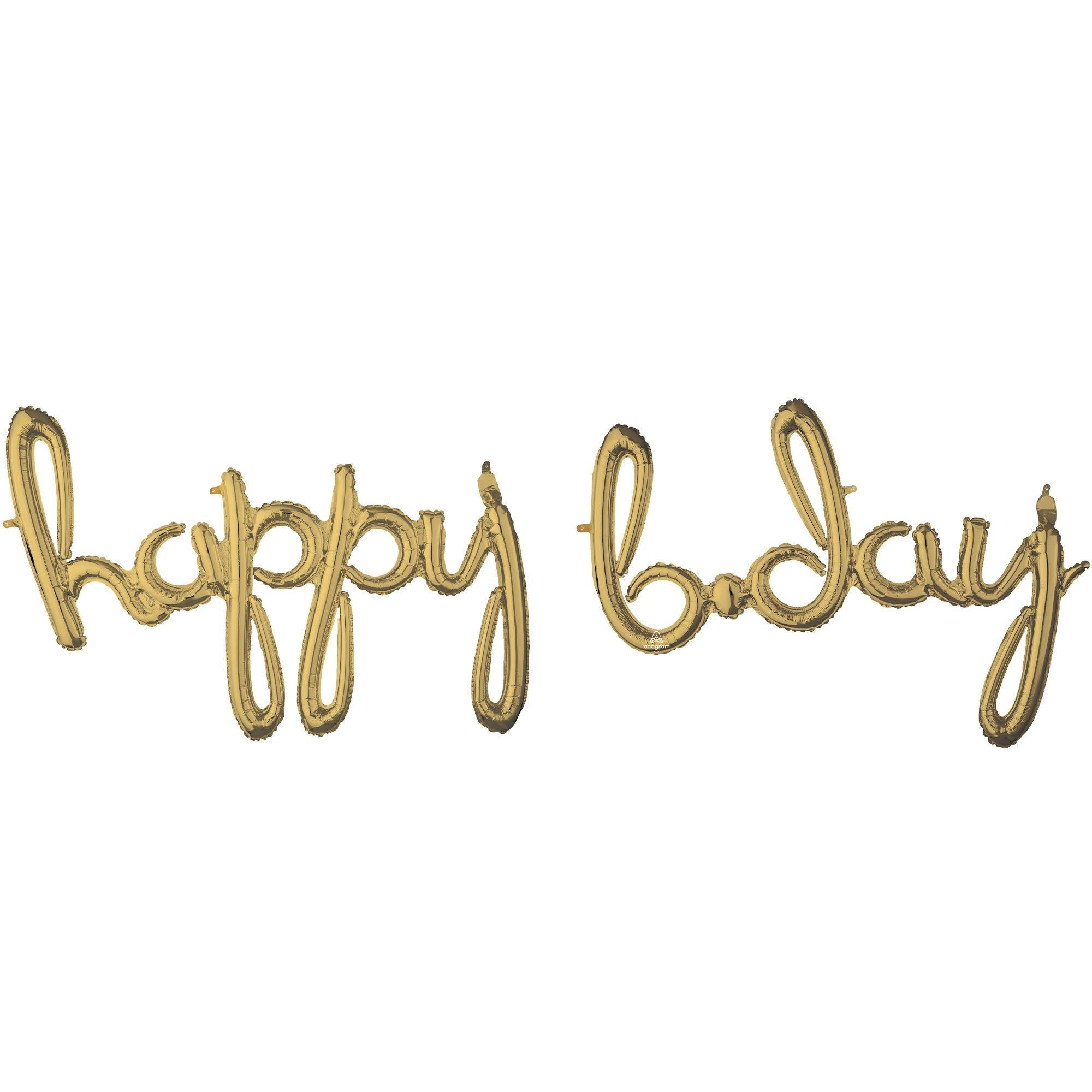Air-Filled Happy B-Day Cursive Letter Balloon Banners. 2pc. Assorted Colors