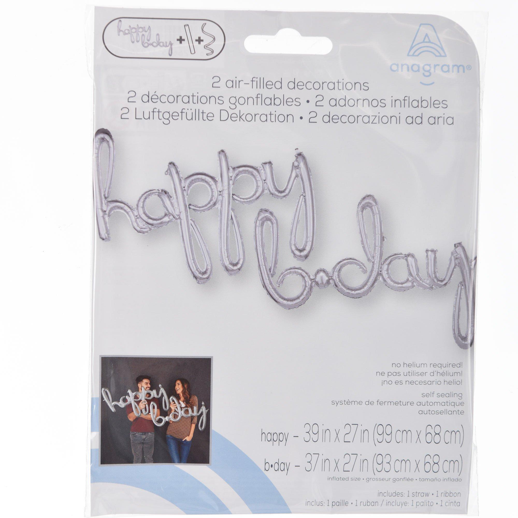 Air-Filled Happy B-Day Cursive Letter Balloon Banners. 2pc. Assorted Colors - Image 13