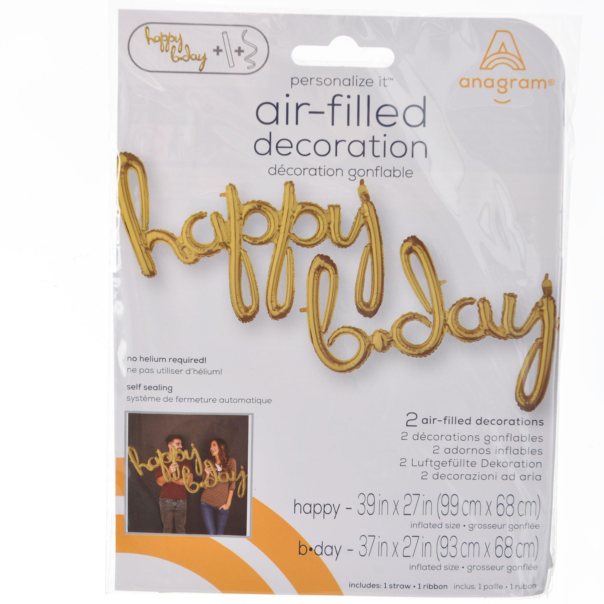 Air-Filled Happy B-Day Cursive Letter Balloon Banners. 2pc. Assorted Colors - Image 18