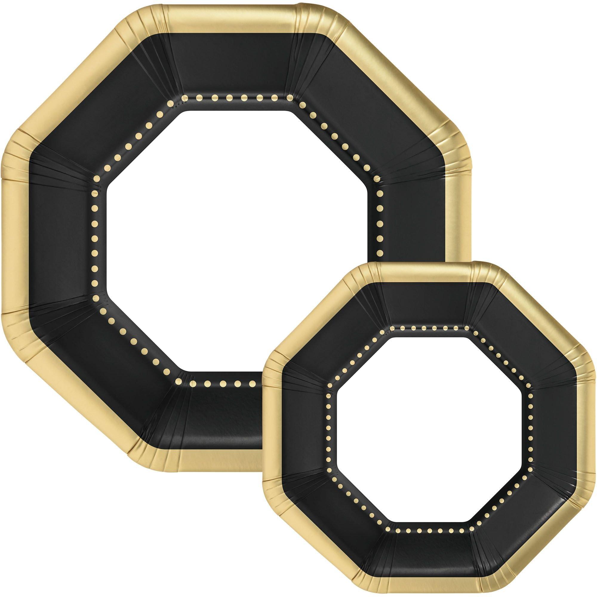 Octoganal Premium Paper Dinner (10.25in) & Dessert (7.5in) Plates with Color Border. 20ct. Assorted Colors - Image 2