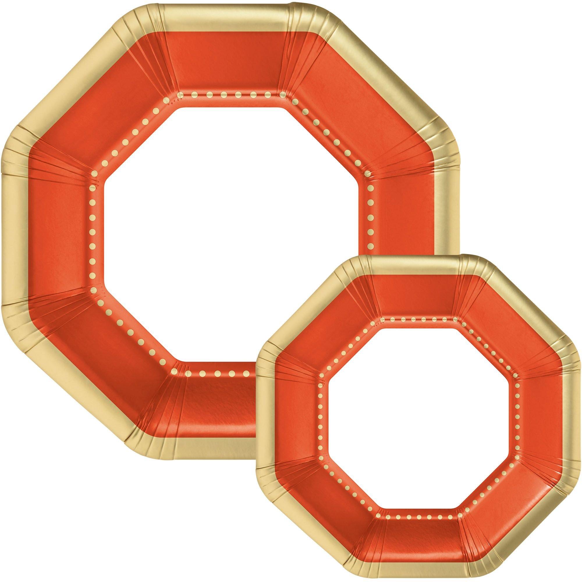Octoganal Premium Paper Dinner (10.25in) & Dessert (7.5in) Plates with Color Border. 20ct. Assorted Colors - Image 10