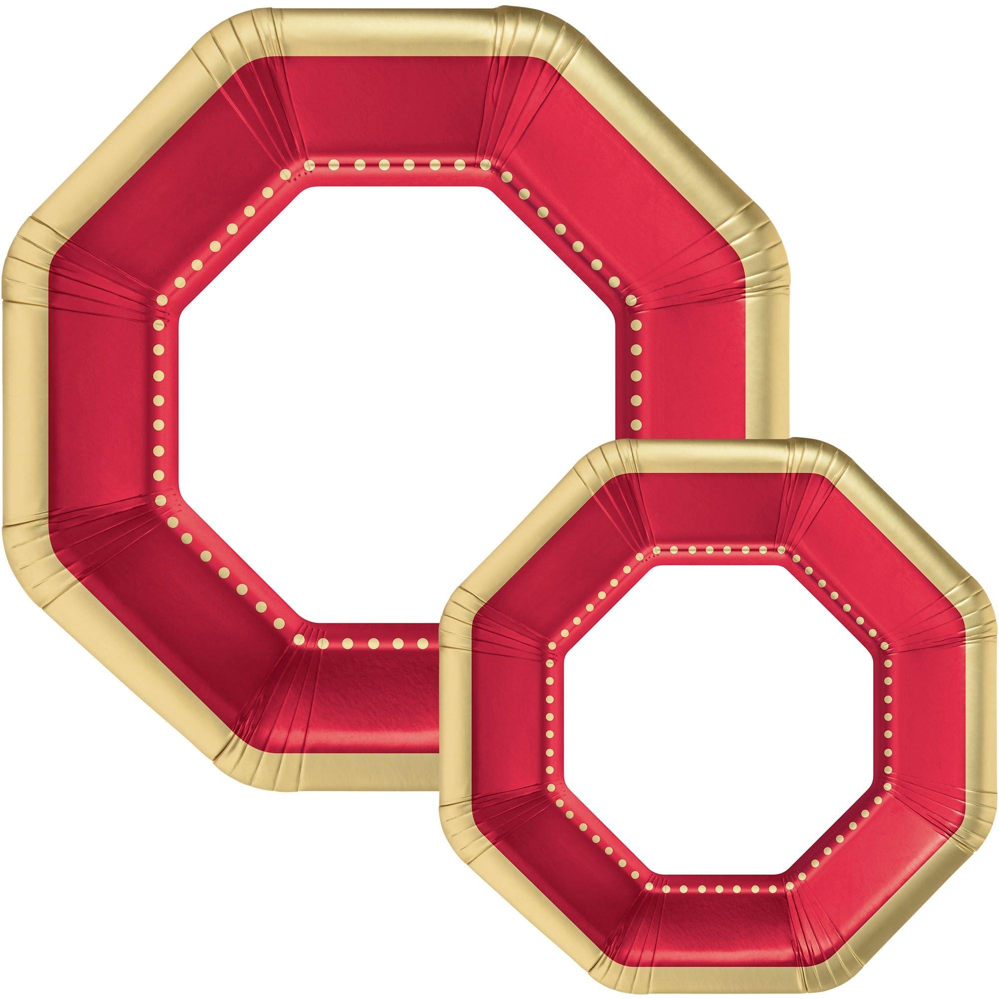 Octoganal Premium Paper Dinner (10.25in) & Dessert (7.5in) Plates with Color Border. 20ct. Assorted Colors - Image 13