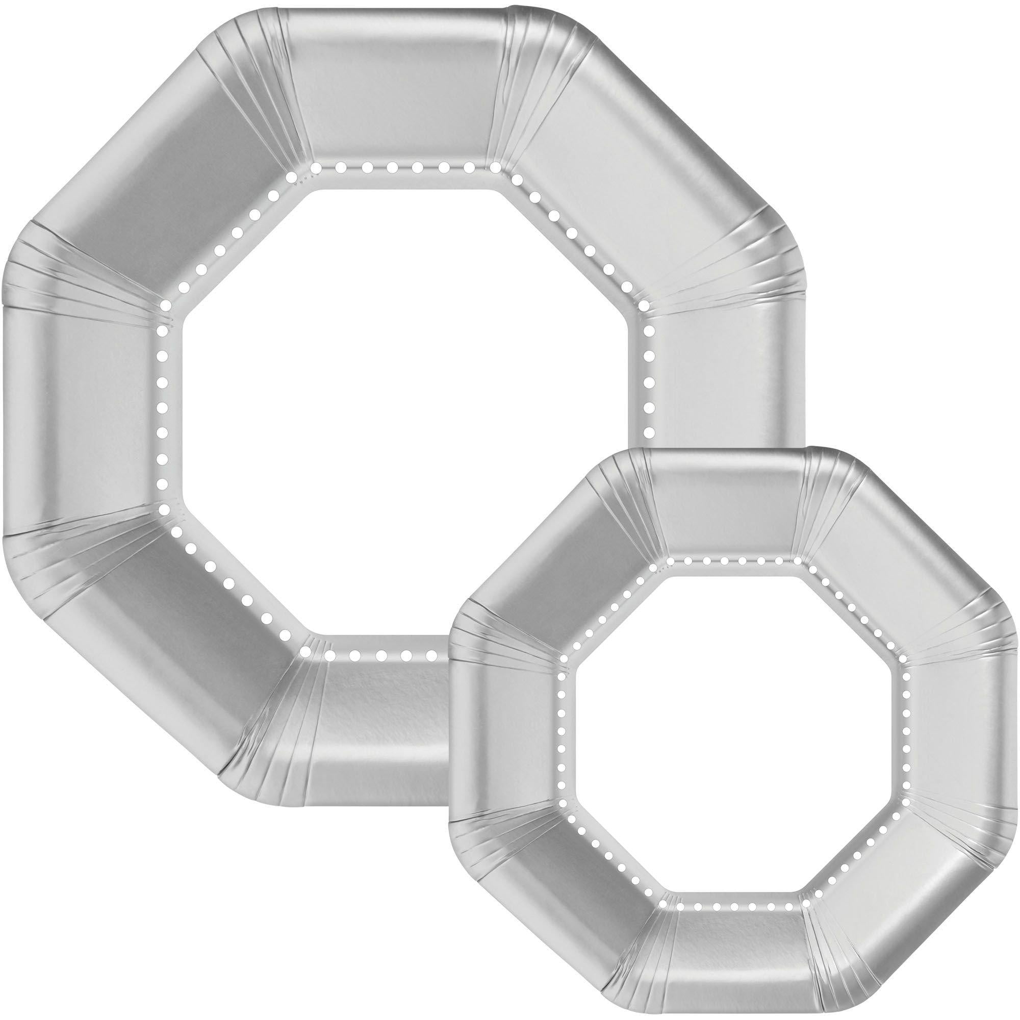 Octoganal Premium Paper Dinner (10.25in) & Dessert (7.5in) Plates with Color Border. 20ct. Assorted Colors - Image 16