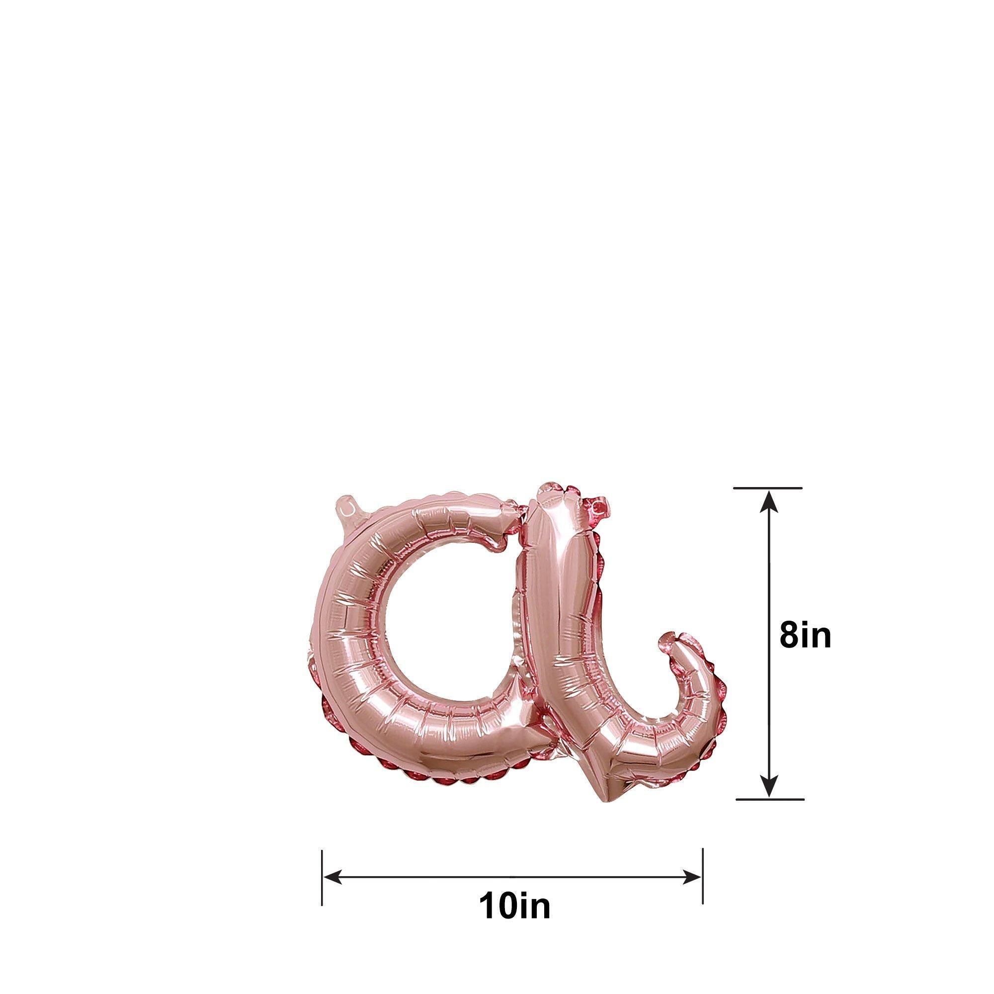 Air-Filled Rose Gold Lowercase Cursive Letter (A-Z) Foil Balloon. 10in x 8in - Image 4