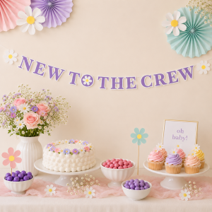 Little Daisy New to the Crew Baby Shower Cardstock Letter Banner. 12ft