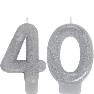 Glitter Silver Number (0-9) Birthday Candles 2ct. Ages
