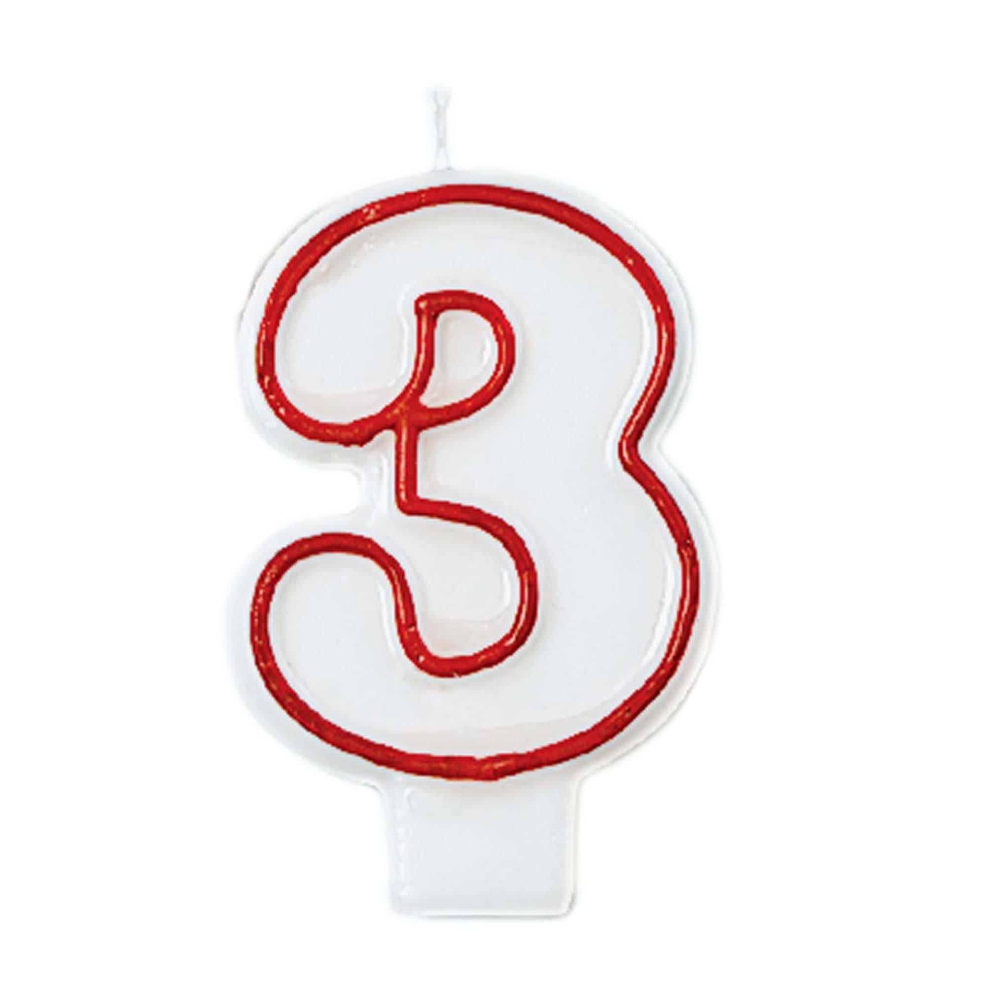 Red Outline Birthday Number (0-9) Candle. 3in - Image 6