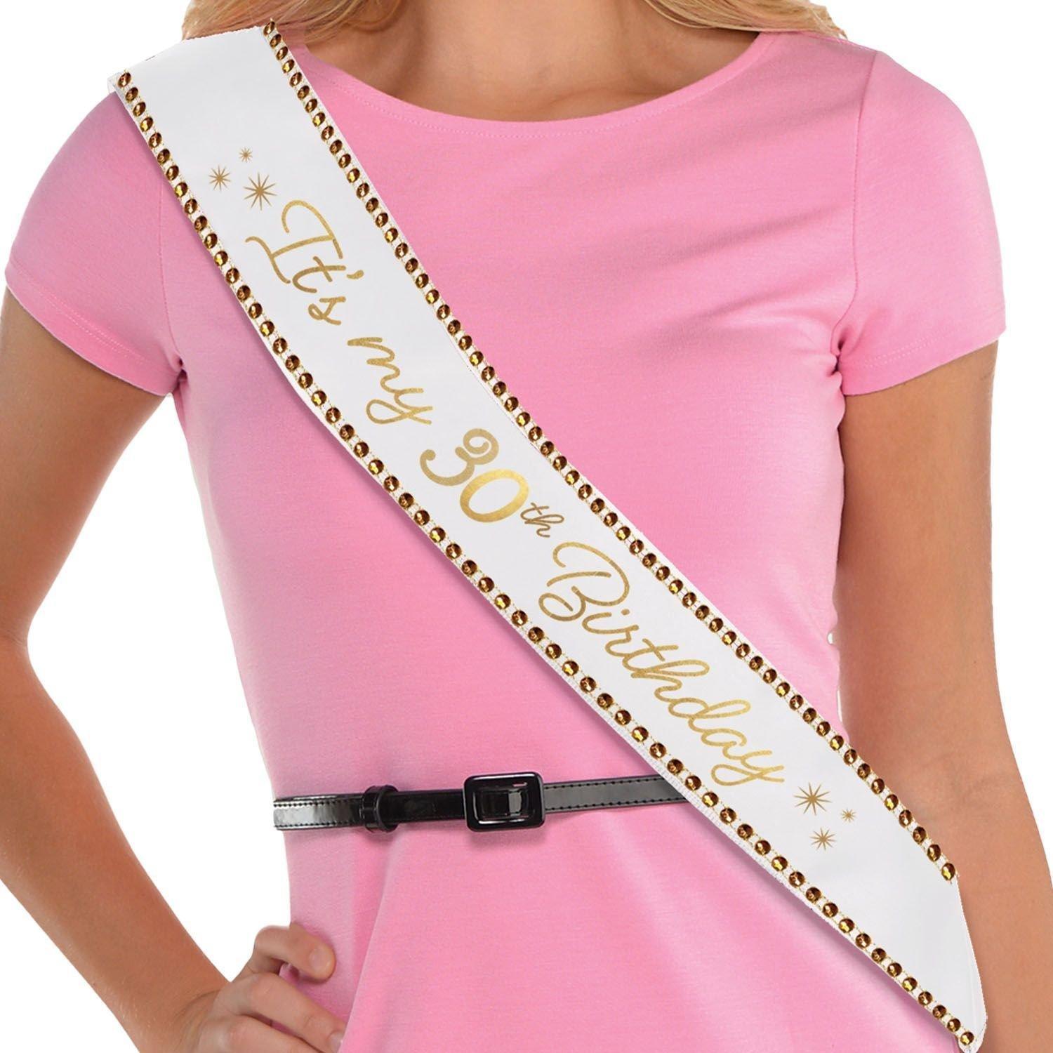 Rhinestone Golden Age Birthday Satin Sash. 30in. Ages - Image 2