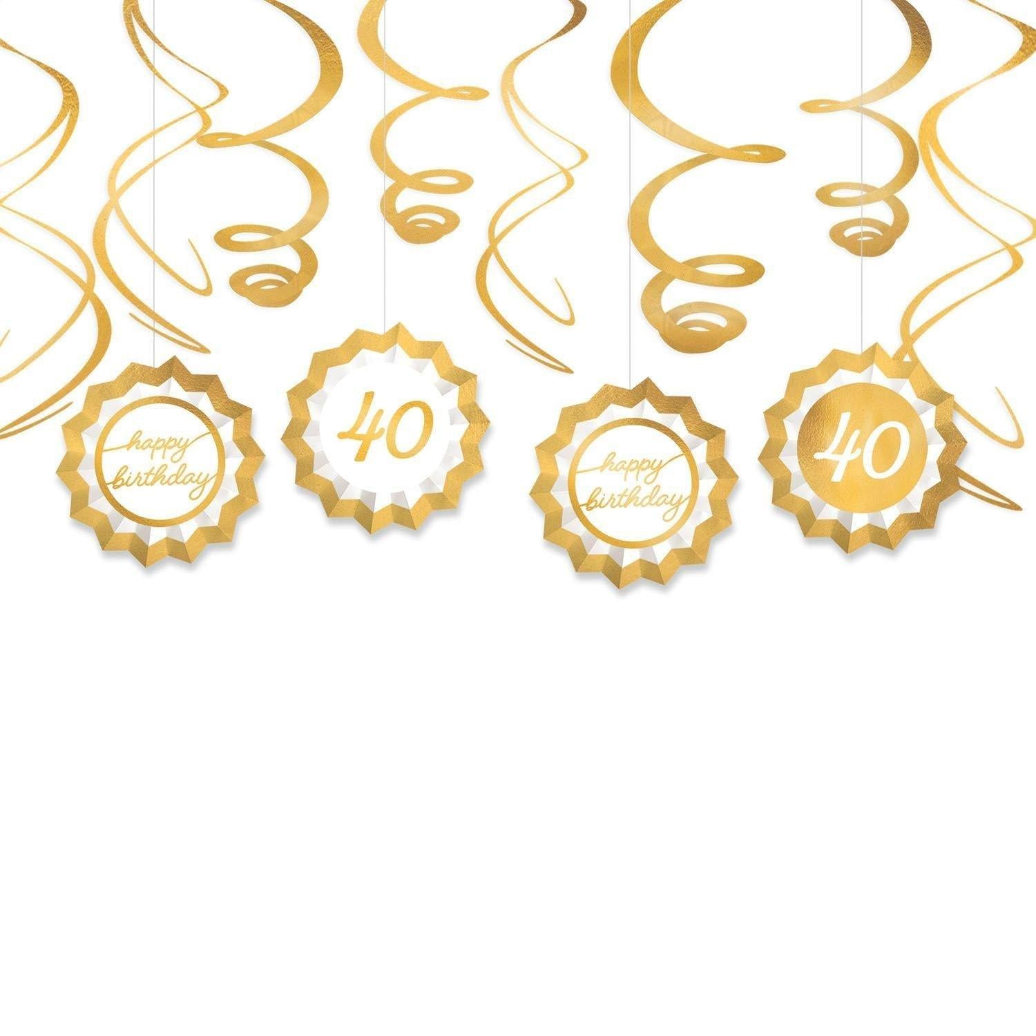 Metallic Golden Age Birthday Paper Fans & Swirl Decorations. 12pc. Ages - Image 5
