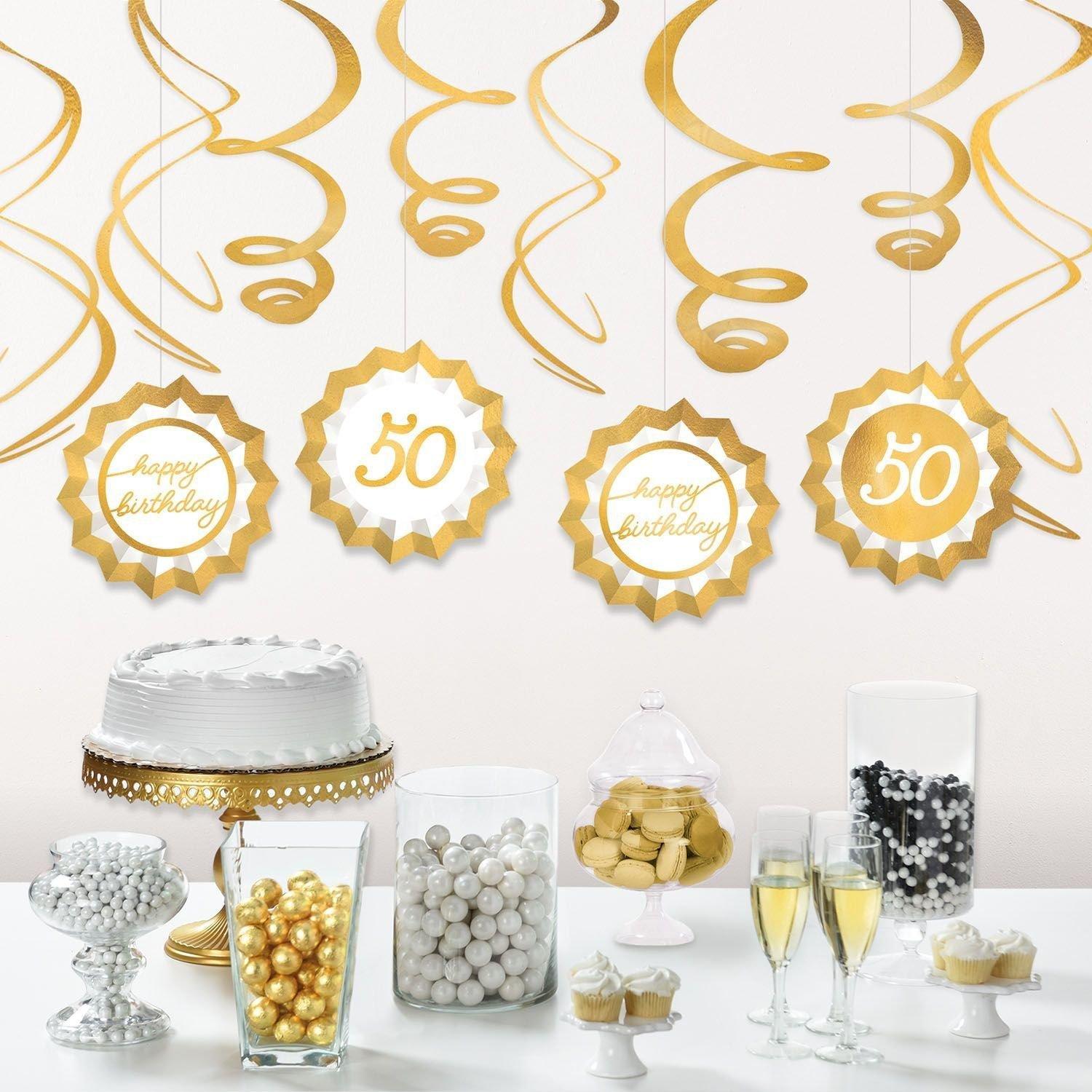 Metallic Golden Age Birthday Paper Fans & Swirl Decorations. 12pc. Ages - Image 6