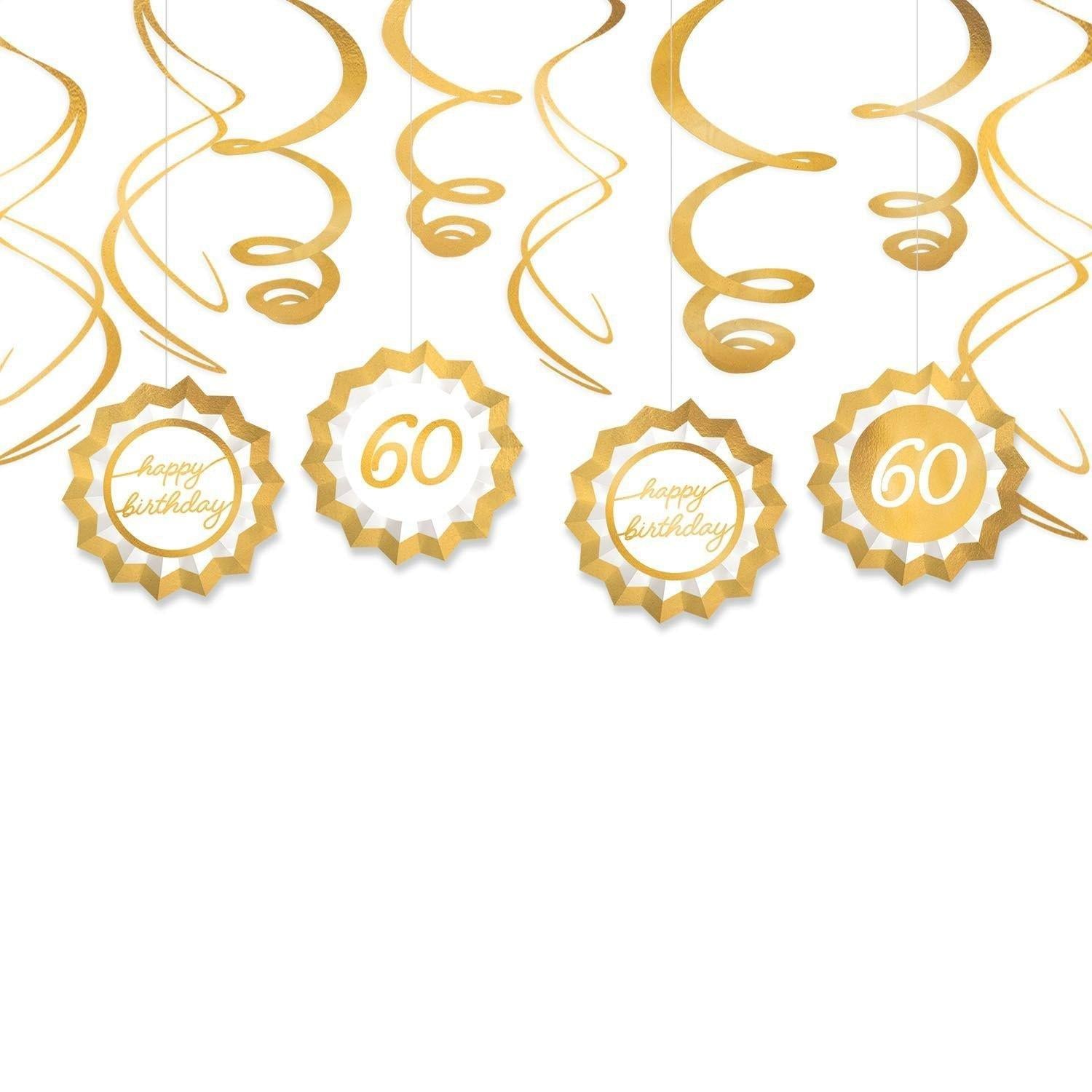Metallic Golden Age Birthday Paper Fans & Swirl Decorations. 12pc. Ages - Image 9